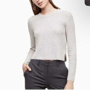 Aritzia Babaton Sweater Crop Wool/Linen Split Hem Crew Neck Women Size XSmall